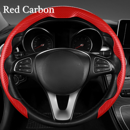 AutoNex - Universal Fit Customized Car Logo Breathable Ultra-thin 5D Leather & Carbon Car Steering Wheel Cover