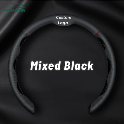 AutoNex - Universal Fit Customized Car Logo Breathable Ultra-thin 5D Leather & Carbon Car Steering Wheel Cover