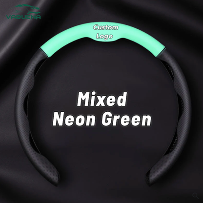 AutoNex - Universal Fit Customized Car Logo Breathable Ultra-thin 5D Leather & Carbon Car Steering Wheel Cover