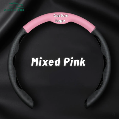 AutoNex - Universal Fit Customized Car Logo Breathable Ultra-thin 5D Leather & Carbon Car Steering Wheel Cover