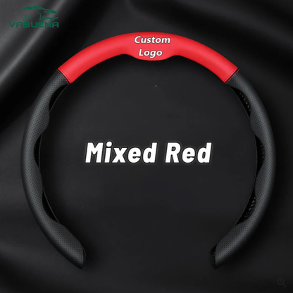 AutoNex - Universal Fit Customized Car Logo Breathable Ultra-thin 5D Leather & Carbon Car Steering Wheel Cover