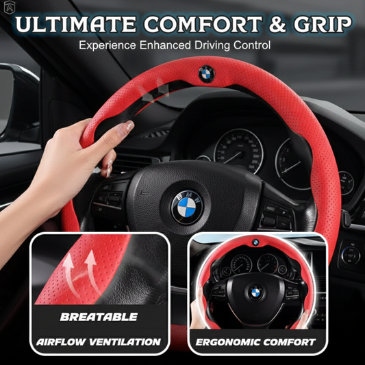 AutoNex - Universal Fit Customized Car Logo Breathable Ultra-thin 5D Leather & Carbon Car Steering Wheel Cover