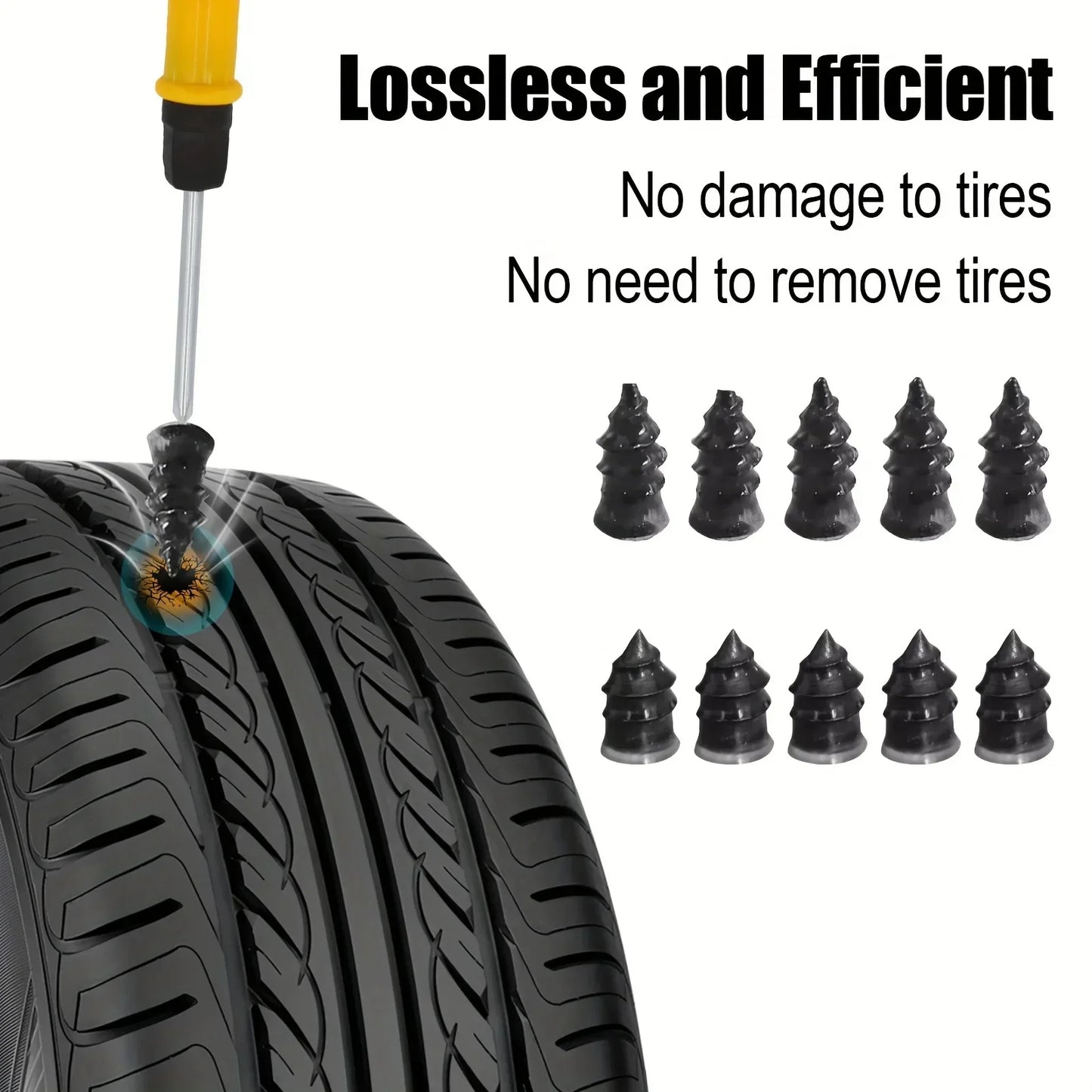 Car Tire Repair Kit with Puncture Plugs and Glue