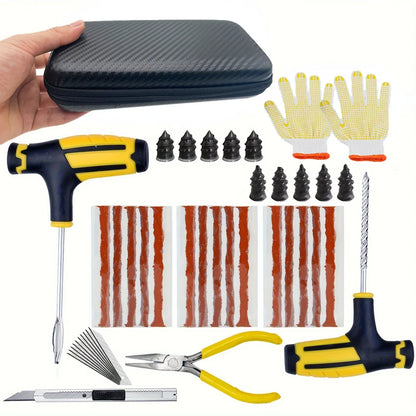 Car Tire Repair Kit with Puncture Plugs and Glue