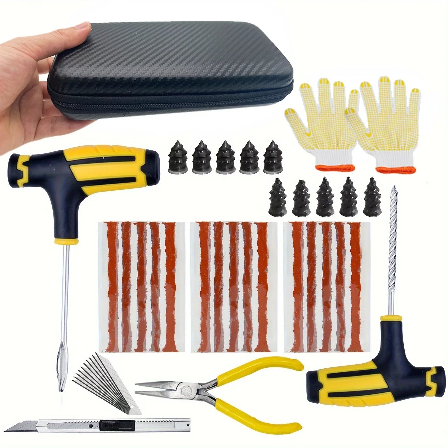 Car Tire Repair Kit with Puncture Plugs and Glue