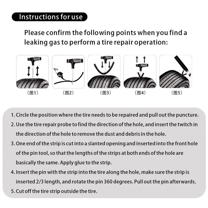 Car Tire Repair Kit with Puncture Plugs and Glue