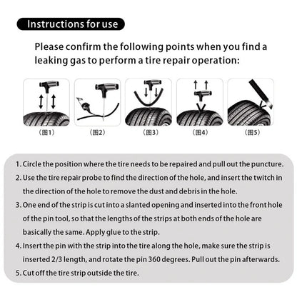 Car Tire Repair Kit with Puncture Plugs and Glue